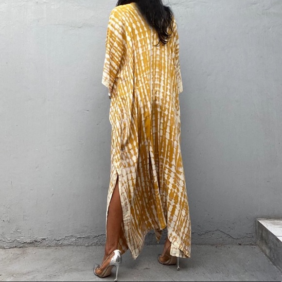 SOLD OUT New Mustard Bohemian Tie Dye Kaftan Kimono Dress - Picture 5 of 8
